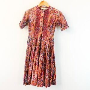 60s Vintage‎ Shirt Dress Junior XS Watercolor Cottagecore Paisley CAROL RODGERS